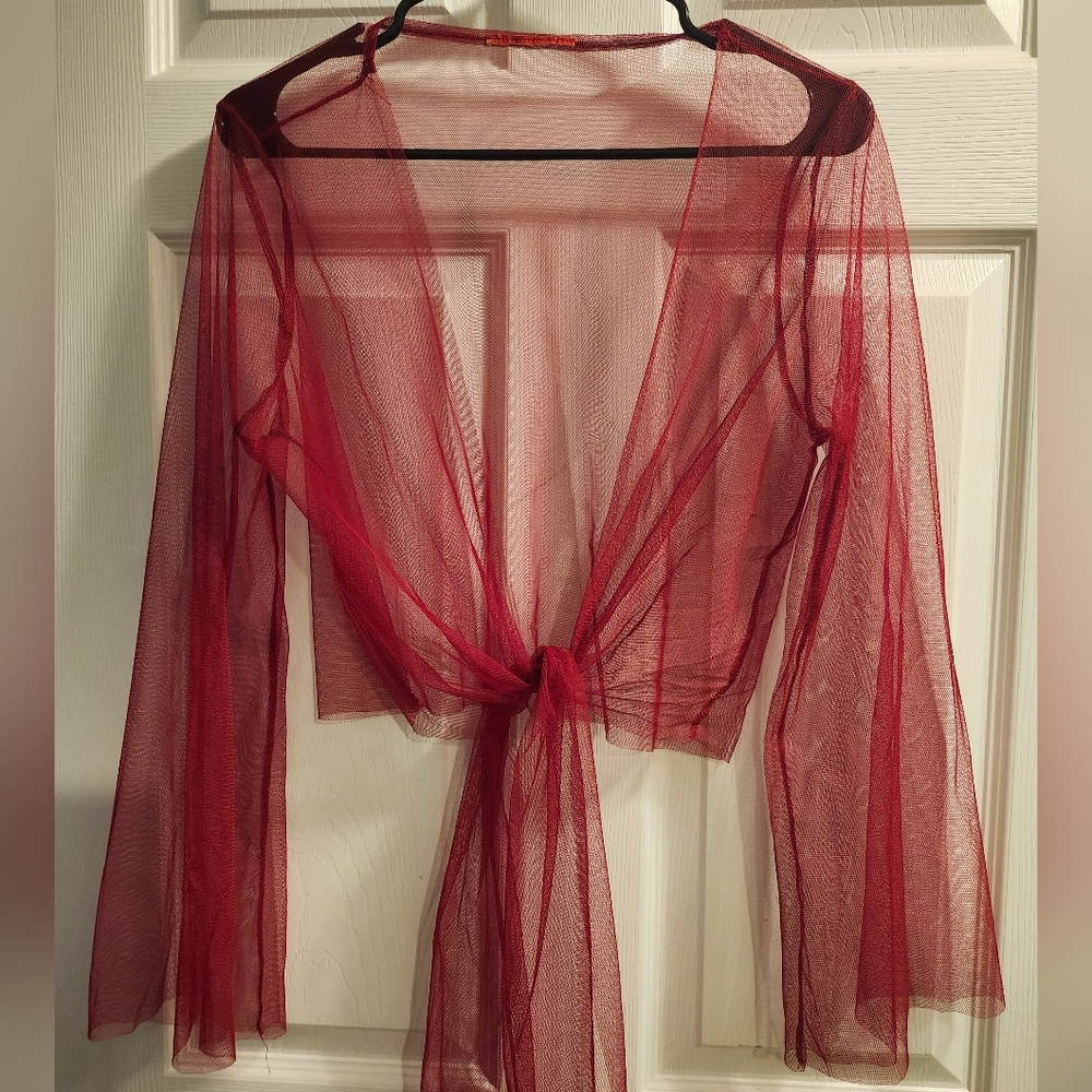 Red Sheer cover up with a tie